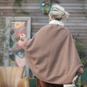 Cape midi Eugénie - laine bouillie camel / velours grosse côtes ivoire - Quintessence