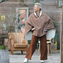 Cape midi Eugénie - laine bouillie camel / velours grosse côtes ivoire - Quintessence