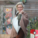 Cape midi Eugénie - laine bouillie camel / velours grosse côtes ivoire - Quintessence