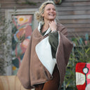 Cape midi Eugénie - laine bouillie camel / velours grosse côtes ivoire - Quintessence