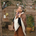 Cape midi Eugénie - laine bouillie camel / velours grosse côtes ivoire - Quintessence