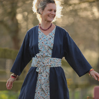 Ceinture Anita -Double gaze de coton fleurettes bleues