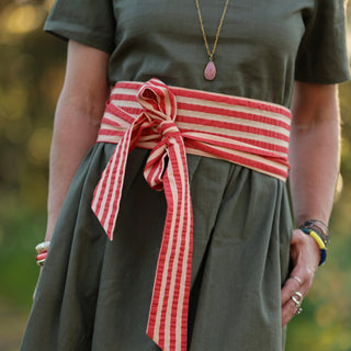 Ceinture Anita – Seersucker rayé rouge orangé