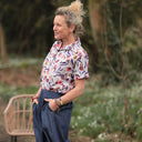 Chemise Honorine - Coton Fleuri écru corail/bleu nuit - Quintessence