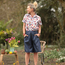 Chemise Honorine - Coton Fleuri écru corail/bleu nuit - Quintessence