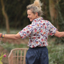 Chemise Honorine - Coton Fleuri écru corail/bleu nuit - Quintessence