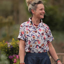 Chemise Honorine - Coton Fleuri écru corail/bleu nuit - Quintessence