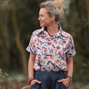 Chemise Honorine - Coton Fleuri écru corail/bleu nuit - Quintessence