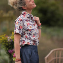 Chemise Honorine - Coton Fleuri écru corail/bleu nuit - Quintessence