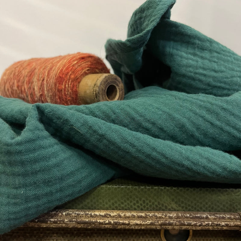 Robe Louison  - double gaze de coton vert printemps (manches courtes)