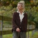 Gilet col rond Armance — mohair chocolat - Quintessence