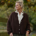 Gilet col rond Armance — mohair chocolat - Quintessence