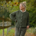 Gilet col rond Armance — mohair kaki - Quintessence