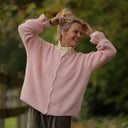 Gilet col rond Armance — mohair rose pâle - Quintessence