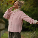 Gilet col rond Armance — mohair rose pâle - Quintessence
