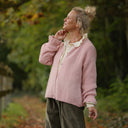 Gilet col rond Armance — mohair rose pâle - Quintessence