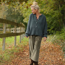 Gilet col rond Armance — mohair vert céladon - Quintessence