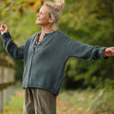 Gilet col rond Armance — mohair vert céladon - Quintessence