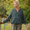 Gilet col rond Armance — mohair vert céladon - Quintessence