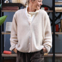 Gilet col V Hermine — mohair beige - Quintessence