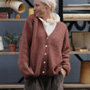 Gilet col V Hermine — mohair châtaigne - Quintessence