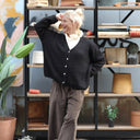 Gilet col V Hermine — mohair noir - Quintessence