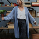 Gilet long Daphné — maille douce bleu chiné - Quintessence