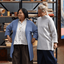 Gilet long Daphné — maille douce bleu chiné - Quintessence
