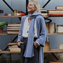 Gilet long Daphné — maille douce bleu chiné - Quintessence
