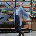 Gilet long Daphné — maille douce bleu chiné - Quintessence