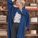 Gilet long Daphné — maille douce bleu indigo - Quintessence