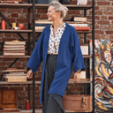 Gilet long Daphné — maille douce bleu indigo - Quintessence