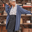 Gilet long Daphné — maille douce bleu jean - Quintessence