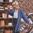 Gilet long Daphné — maille douce bleu jean - Quintessence