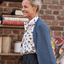 Gilet long Daphné — maille douce bleu jean - Quintessence