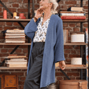 Gilet long Daphné — maille douce bleu jean - Quintessence