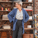 Gilet long Daphné — maille douce bleu jean - Quintessence