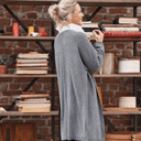 Gilet long Daphné — maille douce gris chiné - Quintessence