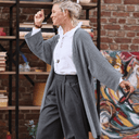 Gilet long Daphné — maille douce gris chiné - Quintessence