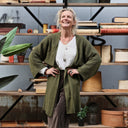Gilet long Daphné — maille douce kaki - Quintessence