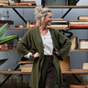 Gilet long Daphné — maille douce kaki - Quintessence