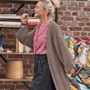 Gilet long Daphné — maille douce moka - Quintessence