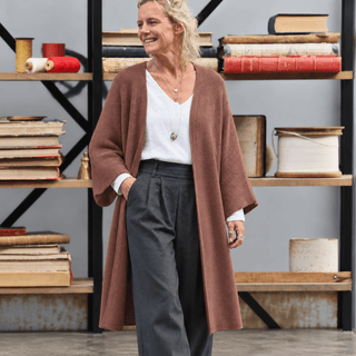 Gilet long Daphné — maille douce noisette