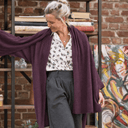 Gilet long Daphné — maille douce prune - Quintessence