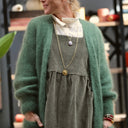 Gilet très long Théoline — mohair vert sous-bois - Quintessence