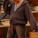 Gilet zippé à capuche Tulia — mohair chocolat - Quintessence