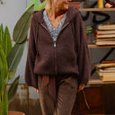 Gilet zippé à capuche Tulia — mohair chocolat - Quintessence