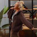 Gilet zippé à capuche Tulia — mohair chocolat - Quintessence