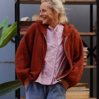 Gilet zippé à capuche Tulia — mohair écureuil