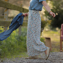 Jupe longue Maya Double gaze de coton fleurettes bleues | Quintessence